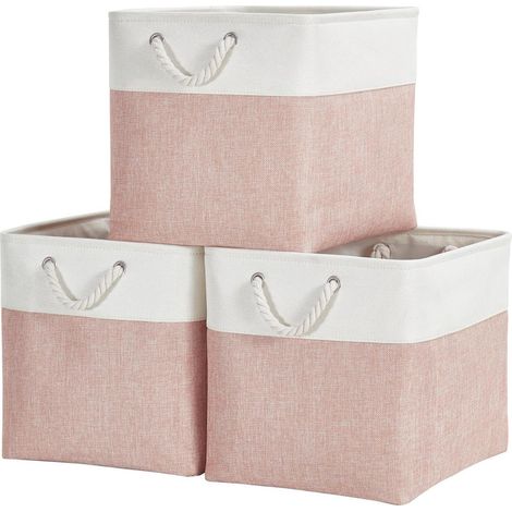 Aufbewahrungsbox 33x38x33cm Stoff Würfel Schrank 3 Pack Rosa Weiß (1/5)