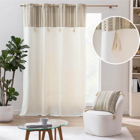Rideau à œillets Solando – 140 x 240 cm – Coton/Polyester avec top métallisé et pompons - 140x240cm - Naturel