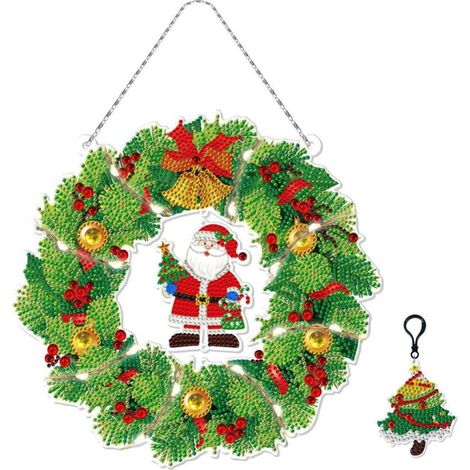 Guirlande De Noël En Forme De Couronne - Kit De Peinture À Diamants 5D Avec Support Pvc Et Perles En Résine - Pour Décoration Murale Porte Fenêtre Jardin - 1 Pièce (1/5)