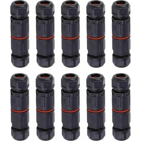 Tigrezy 10er-Pack wasserdichte Elektrokabel, Außenkabelverbinder für wasserdichte Anschlussdosen, IP68 wasserdichter Elektrokabelverbinder für 3-polige Außensteckdosen