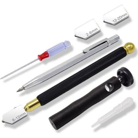 Coupe Verre Professionnel Coupe-verre Métal Stylo de Coupe Ensemble D'outils Coupe-Verre ManuelsTête Remplaçable 2 mm-20 mm pour Carreaux de Verre, Miroir et Céramique (1/4)