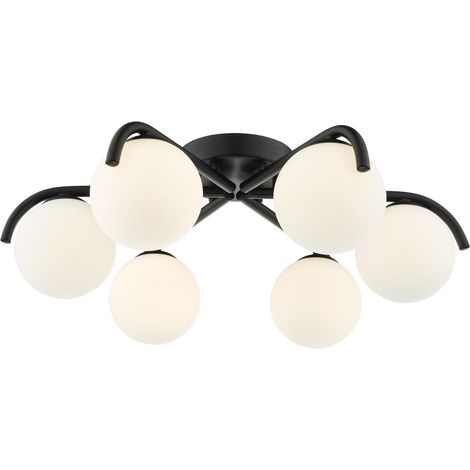 Dar Orlena Plafonnier Orlena 6 lumières, noir mat et verre opale (1/5)