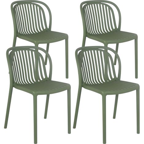 Oviala – Lot de 4 chaises de jardin empilables en plastique vert olive – Résistantes aux intempéries – Charge maximale 100 kg – Confort d'assise 45 cm