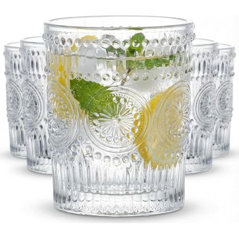 Kingrol – Set mit 6 romantischen 270-ml-Wassergläsern – Premium-Qualität – Vintage-Stil – Für Säfte, Getränke, Bier, Cocktails (1/4)