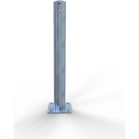 Schake Absperrpfosten ortsfest für Dübelbefestigung mit Bodenplatte aus Stahlrohr verzinkt Ø102x2,9mm mit Stahlkappe 900mm Überflur