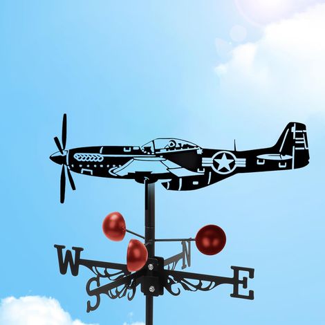 Outdoor Garden Weathervane, Metal Roof Weathervane  Retro Airplane Shape with Stand and Directional Indicator, Outdoor Decoration for Garden, Roof, Yard, Farm, Black (1/5)