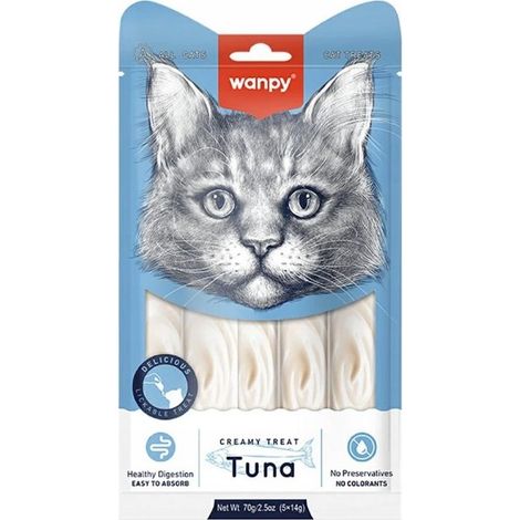 Wanpy Cat Cremige Leckerlis Cremiger Snack – Soße für Katzen 70 g – Thunfisch 5 x 14 g