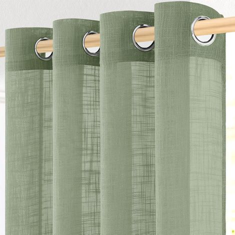 Rideau Voilage Grande Largeur Vert Sauge Semi-Transparent à Oeillets, 300x240 CM, 2 Pièces, Rideaux Lin pour Salon Fenetre Chambre Moderne Cuisine Élégants (1/5)