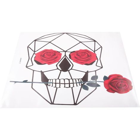 Sticker mural tête de mort avec motif de rose en PVC, facile à retirer et résistant à l'usure et aux déchirures (1/5)