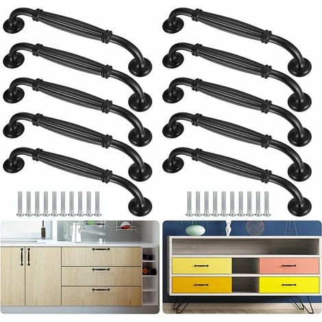 Poignées de Tiroir Noires 96mm Lot de 10 pour Meuble Armoire avec Vis (1/5)