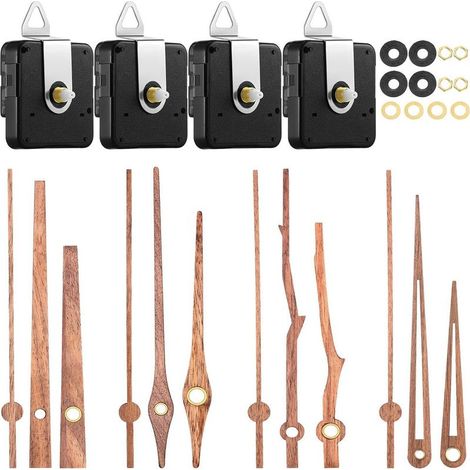 4 Pièces Mouvements d'Horloge à Quartz avec 4 Types Aiguilles d'Horloge en Bois de Noyer Accessoires d'Horloge pour Remplacement de Réparation d'Horloge (Convient pour 12 Pouces Horloge) (1/4)