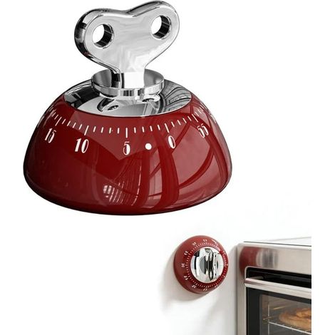 Temporizador de cocina mecánico magnético de estilo retro (rojo): cuerda manual de 60 minutos, no requiere pilas. (1/5)
