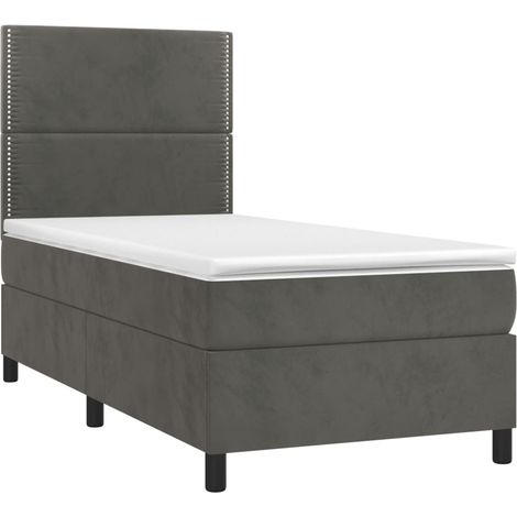 Cadre de lit LED avec sommier tête de lit matelas surmatelas 100x200 cm tissu velours gris foncé TDL0207752