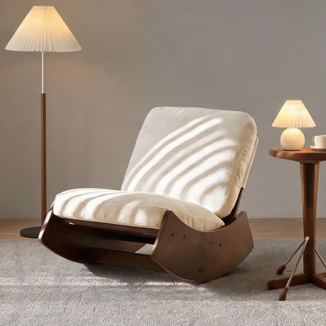 Fauteuil à bascule blanc en tissu et bois massif en tissu bois (1/5)