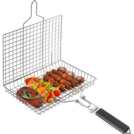 Panier à poisson pour la cuisson en extérieur, accessoires de barbecue en acier inoxydable avec grille verrouillable, plateau de cuisson portable robuste et (1/5)