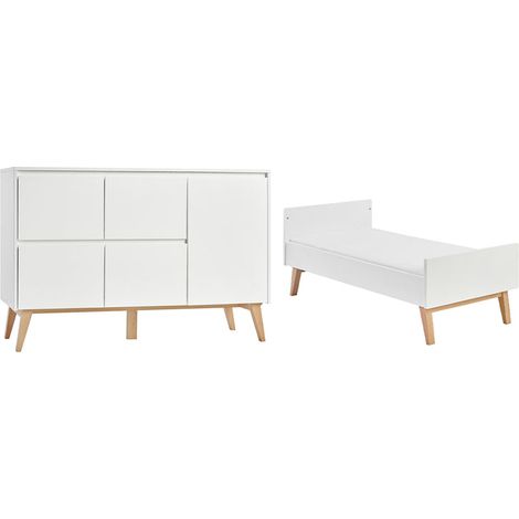 Lettino evolutivo 70x140 e cassettiera a 4 cassetti 1 anta Pinio Swing Bianco e legno (1/5)