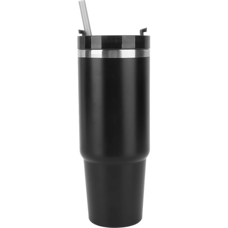 Schwarzer, isolierter Autobecher mit 887 ml (30 oz) Fassungsvermögen und Strohhalmdeckel, großes Fassungsvermögen, aus Edelstahl 304. (1/4)