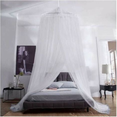 Moustiquaire Ciel de lit Double Berceau en Tissu de Polyester Transparent Blanc 300 Mailles,installation rapide et facile, convient aux lits bébé, lits simples doubles king-size ronds (1/4)