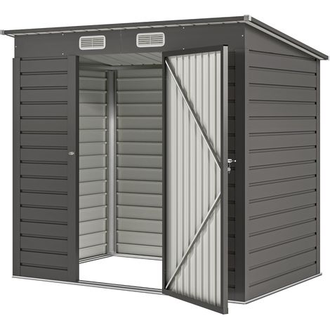 Caseta de jardín para herramientas 191 x 130 x 166,5 cm puerta con cerradura ventilación antihumedad moderna de acero gris 210005466 (1/5)