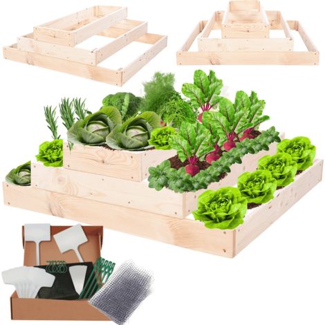 MODO24 ZP09 Carré potager surélevé en escalier modulable, bois de pin, herbes/légumes, jardin/terrasse/balcon, 27x117x80 cm, naturel