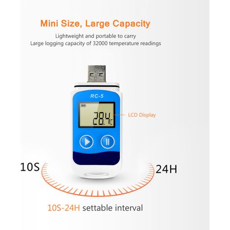 Enregistreur de données de température Enregistreur USB haute précision Écran LCD 32 000 points Enregistreurs industriels étanches IP65 pour le transport par chaîne du froid (1/5)