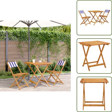The Living Store Set da Bistrot 3pz Blu e Bianco in Tessuto e Legno Massello - Sedie da giardino