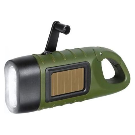 Solarbetriebene Handkurbel-Taschenlampe, kompakte wiederaufladbare LED-Notfall-Taschenlampe, tragbare Überlebens-Taschenlampe, Schnellverschluss-Karabiner-Dynamo-Taschenlampe für den Outdoor-Einsatz. (1/4)