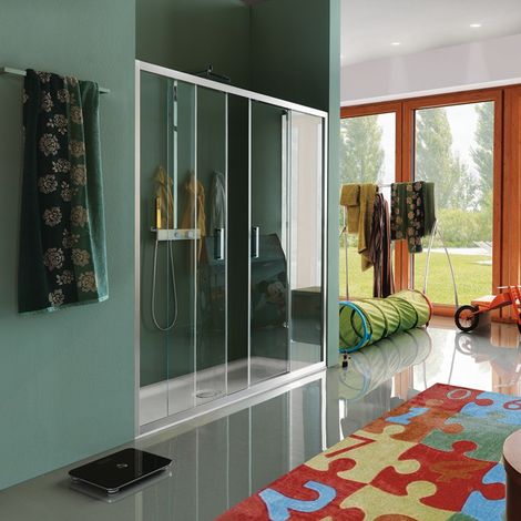 Samo - Porte de douche coulissante à 4 panneaux 162-166 cm profilés chromé brillant verre transparent - CEE ART