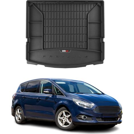 Tapis de Coffre 3D TPE Premium pour Ford S-Max II 2015 à 2022 7 Places, Bac de Protection de Coffre Intérieur antidérapant, Revêtement de Coffre Bords Hauts pour Voiture, Noir