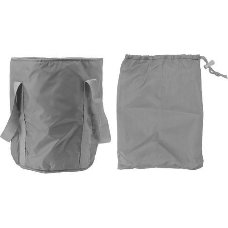 Seau de camping pliable en polyester à double couche avec sac de rangement pour extérieur, gris (1/5)