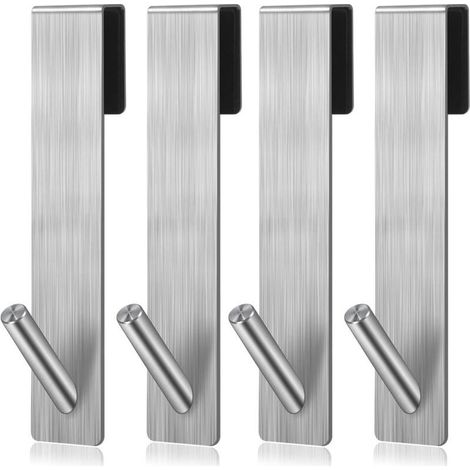 Lot de 4 crochets de porte en acier inoxydable crochets de douche sans perçage porte-serviettes porte manteau crochet salle de bain (argent) (1/5)