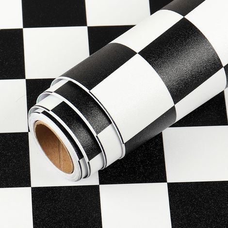 Schwarz-weiß karierte Klebefolie für Möbel, 30 cm x 400 cm, selbstklebende Tapete für Schlafzimmer, Küche, Möbel, Rollenfolie für Kleiderschrank, Tisch, Wohnzimmer, wasserfester Türsticker (1/5)