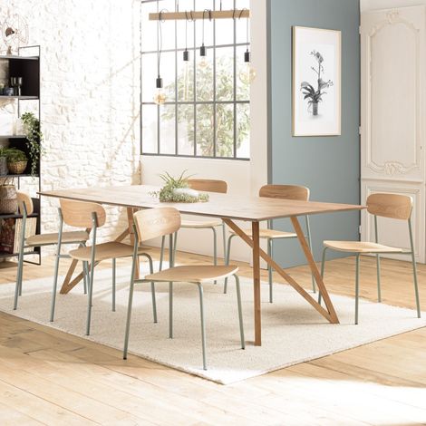 TOM - Lot de 2 chaises « écolier » bois de frêne pieds acier vert (1/5)