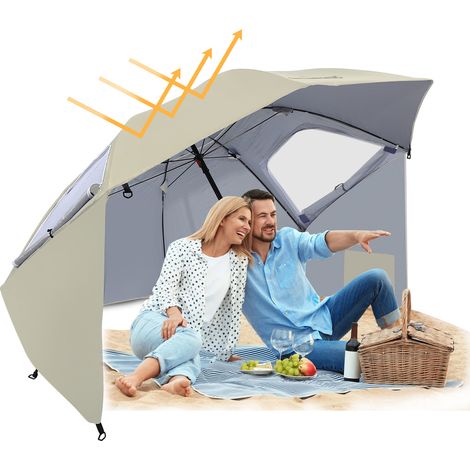 SWANEW Ombrellone da mare con protezione UV50+, tessuto Khaki, struttura in acciaio, regolabile in altezza, per un'ombreggiatura ottimale all'esterno (1/5)