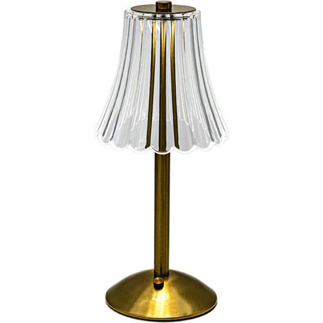 Lampe de Table Sans Fil, Lampe de Chevet Tactile Dimmable, 3 Couleurs USB Rechargeable Lampe de Table LED Cristal pour Chambre, Chevet, Salon, Restaurant, Or