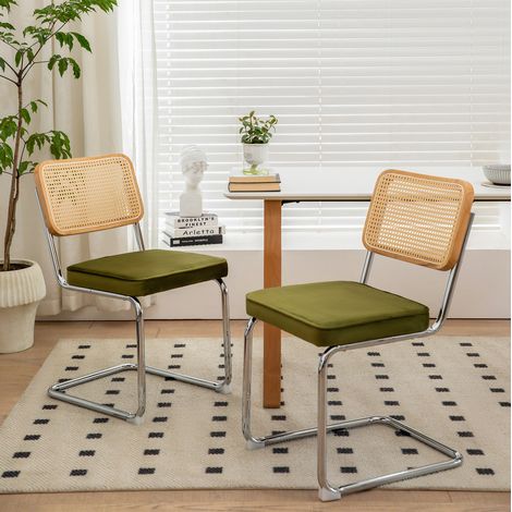 Stuhl Esszimmerstuhl stapelbar Chrom Rattan Grün OKMYHOME (1/5)