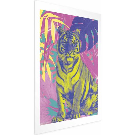 Poster - Tigre colorata - Colori intensi di una tigre circondata da piante tropicali (1/4)