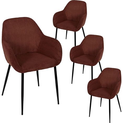Lot de 4 fauteuils de table en velours côtelé coloris terracotta - AMORY (1/5)