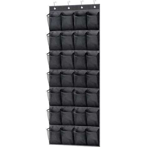Organisateur de rangement à chaussures à suspendre à une porte, 28 grandes poches, étagère à chaussures en maille, porte-chaussures noir (1/5)