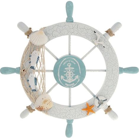 Décoration Murale Gouvernail avec Mouette Coquillage Filet de Pêche Ancre Etoile de Mer