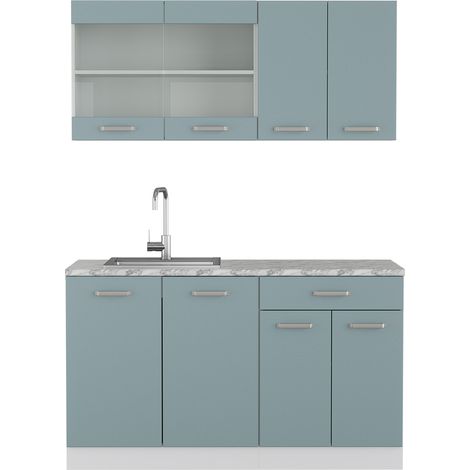 Cocina para solteros R-Line, Gris azulado, 140 cm , ET Mármol, Vicco