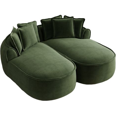 CAIziCanapé double confortable en chenille Cloud, design sans cadre, chaise longue double extra grande, coussins inclus, aucun montage requis, pour le salon, vert
