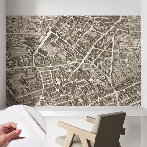 Papier peint autocollant décoratif à motifs pour salon chambre et bureau Tapete adhésif pour décoration Labyrinthe urbain 104x70 cm (1/5)