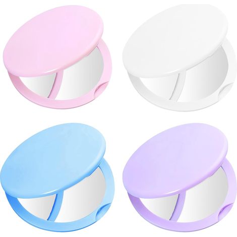Lot de 4 Portable Miroir de Poche, Miroir de Maquillage, Miroir Pliant Rond Le Maquillage, Petit Miroir, Parfait pour Le Maquillage de Voyage (1/5)