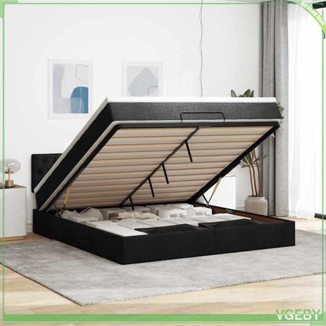 Cadre de lit ottoman - Modèle 3311555 - 160x200 cm - Tissu noir - Rangement hydraulique (1/5)