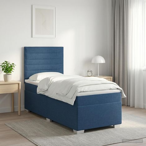 vidaXL Lit boxspring avec matelas Bleu 100 x 200 cm Tissu (1/5)