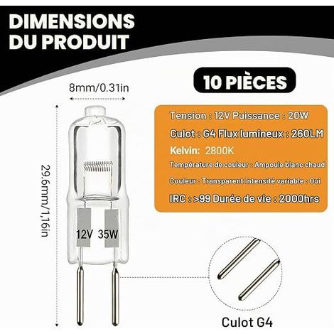 G4 Halogen Capsule Bulb 12V 35W Clear Glass Warm Light 2800K Non Led Connected for Kitchen Cooker Hood Living Room Indoor Lighting (1/4)