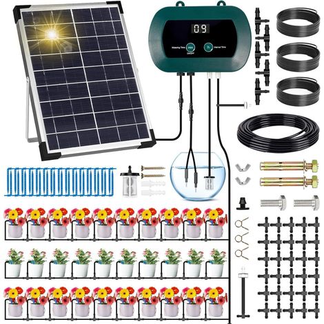 Kit D'irrigation Goutte à Goutte Automatique énergie Solaire, Système D'irrigation Automatique de Jardin avec Minuterie+Tuyau de 35M, Systeme Arrosage Automatique pour Jardin,Plantes de Balcon (1/5)