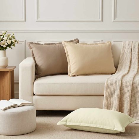 Irovami Lot de 2 housses de coussin, crème, polyester, 50x70 cm (1/5)