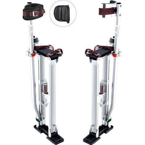 Échasses pour Cloison Sèche Réglables 61-101,6 cm Échasses Plaquiste Alliage d'Aluminium Charge 103 kg Pieds 27-29 cm Genouillères de Protection pour Travaux Peinture Déco Maison Plafond Argent (1/5)